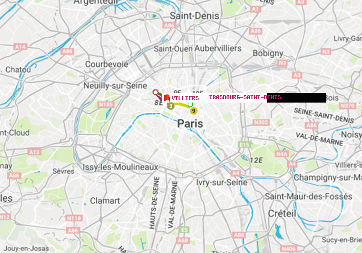 plan itinéraire ratp de Strasbourg-Saint-Denis à Villiers