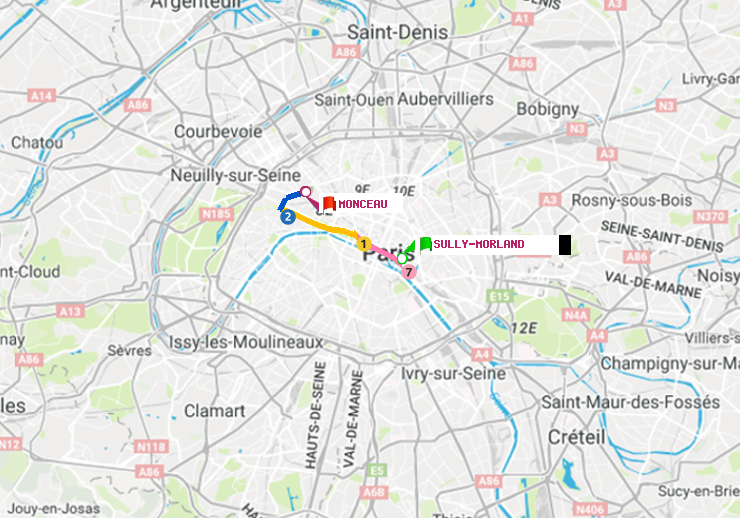plan itinéraire ratp de Sully-Morland à Monceau