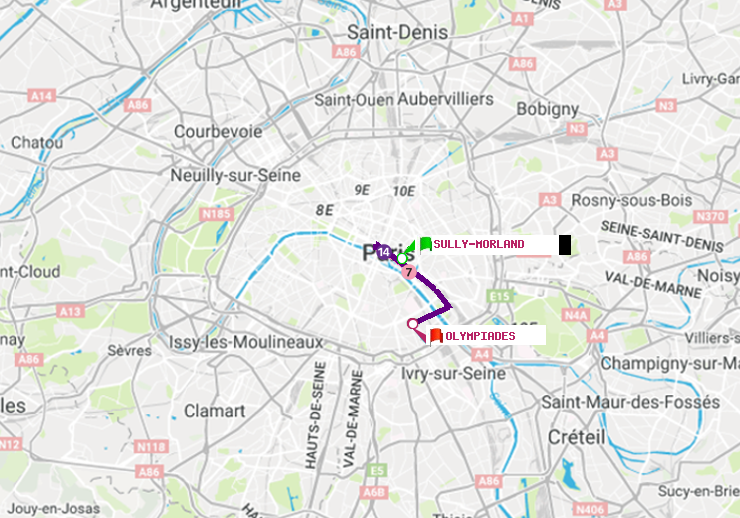 plan itinéraire ratp de Sully-Morland à Olympiades