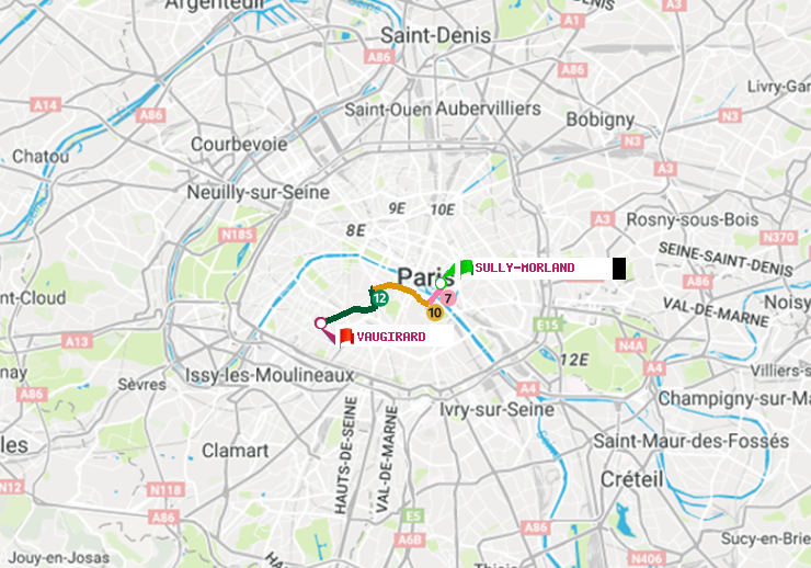 plan itinéraire ratp de Sully-Morland à Vaugirard (Adolphe Chérioux)