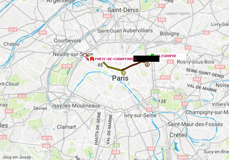plan itinéraire ratp de Telegraphe à Porte de Champerret