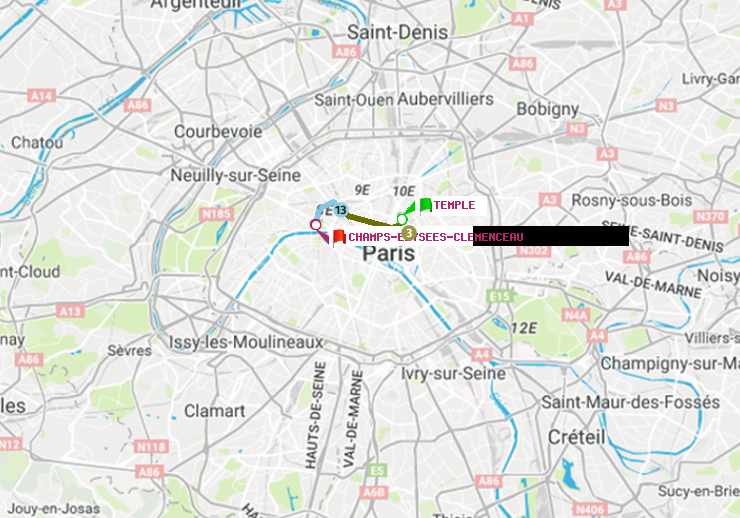 plan itinéraire ratp de Temple à Champs-Elysées-Clémenceau