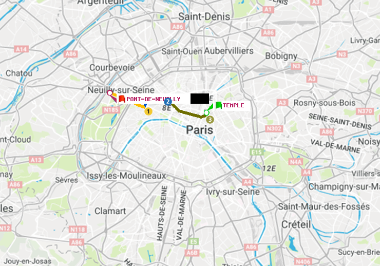 plan itinéraire ratp de Temple à Pont de Neuilly