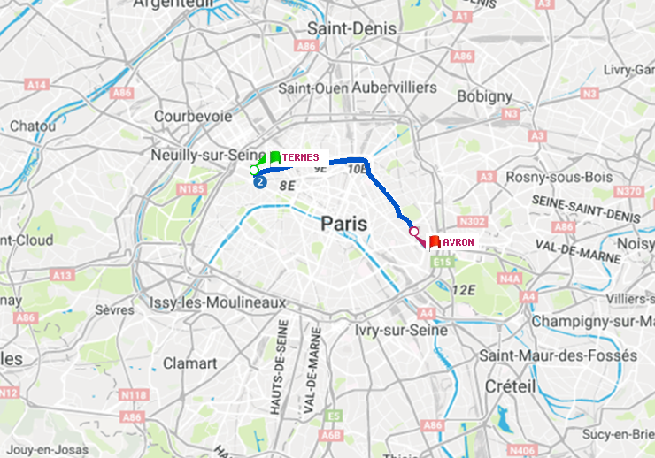 plan itinéraire ratp de Ternes à Avron