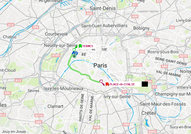 plan itinéraire ratp de Ternes à Place d