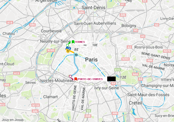 plan itinéraire ratp de Ternes à Porte de Vanves
