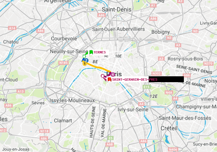 plan itinéraire ratp de Ternes à Saint-Germain des Prés