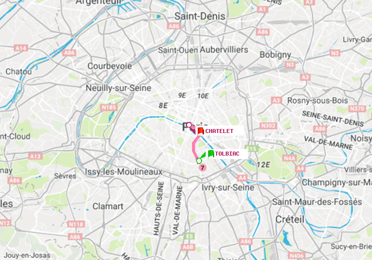 plan itinéraire ratp de Tolbiac à Châtelet