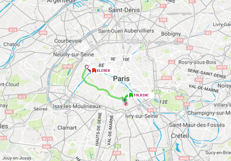plan itinéraire ratp de Tolbiac à Kléber