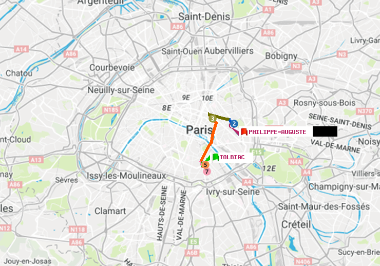 plan itinéraire ratp de Tolbiac à Philippe Auguste