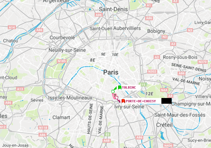 plan itinéraire ratp de Tolbiac à Porte de Choisy