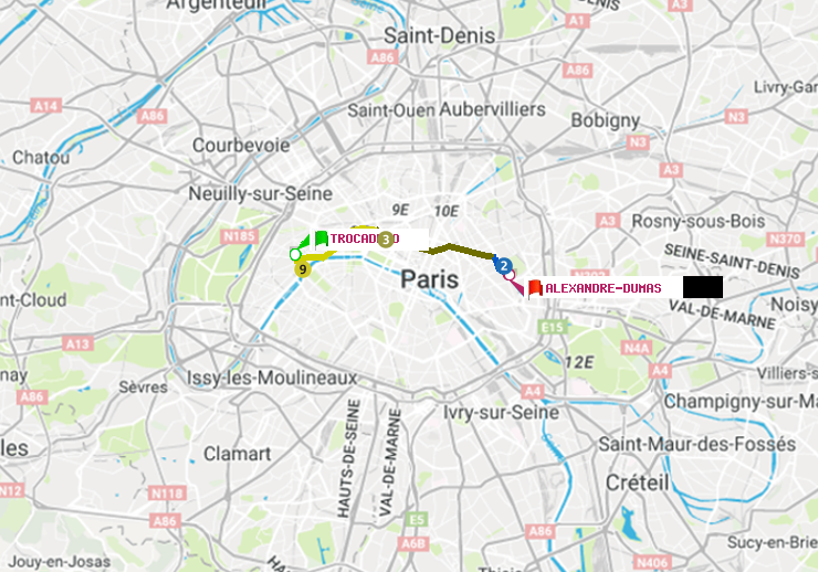 plan itinéraire ratp de Trocadéro à Alexandre-Dumas