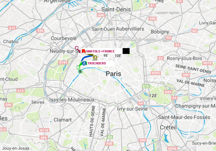 plan itinéraire ratp de Trocadéro à Anatole-France