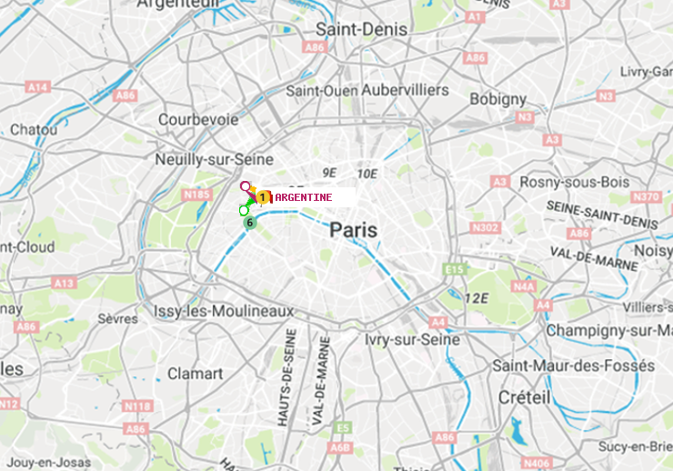 plan itinéraire ratp de Trocadéro à Argentine