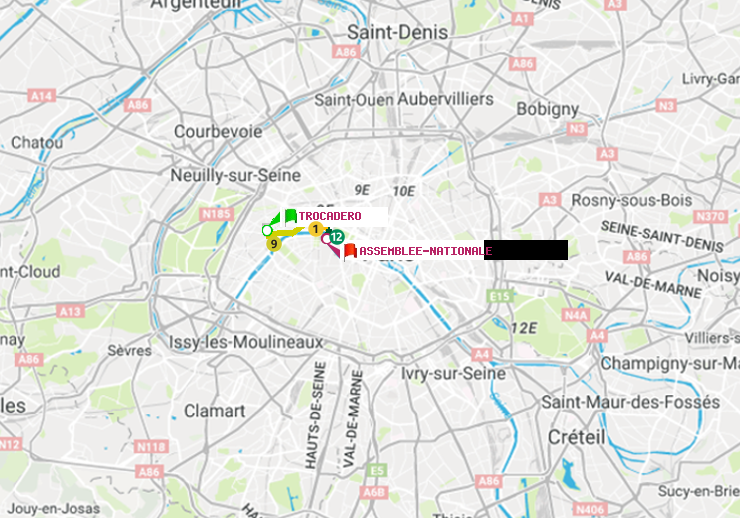 plan itinéraire ratp de Trocadéro à Assemblée Nationale