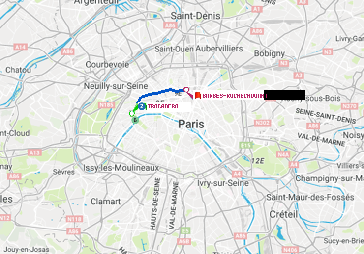 plan itinéraire ratp de Trocadéro à Barbès-Rochechouart