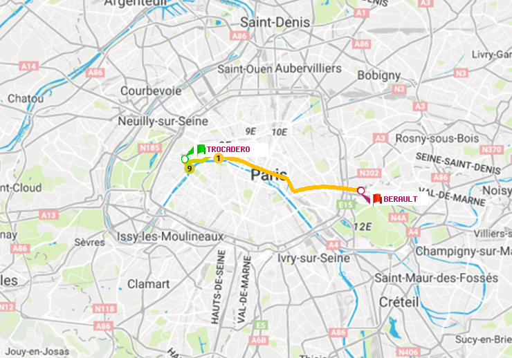 plan itinéraire ratp de Trocadéro à Bérault