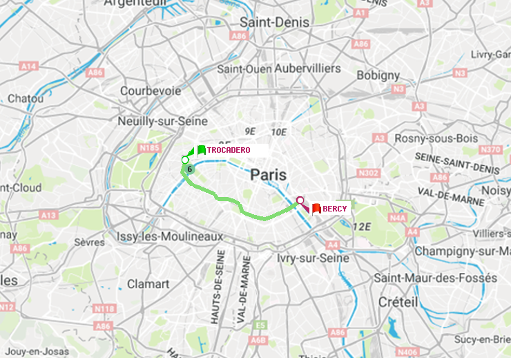 plan itinéraire ratp de Trocadéro à Bercy