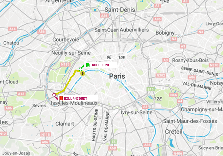 plan itinéraire ratp de Trocadéro à Billancourt