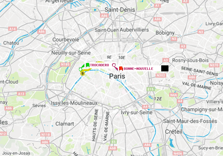 plan itinéraire ratp de Trocadéro à Bonne Nouvelle
