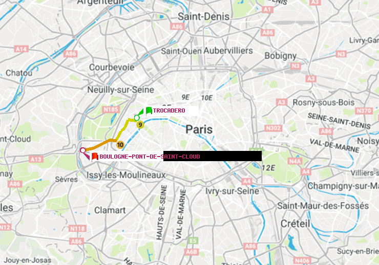 plan itinéraire ratp de Trocadéro à Boulogne Pont de Saint-Cloud
