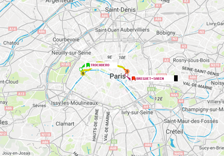 plan itinéraire ratp de Trocadéro à Bréguet-Sabin