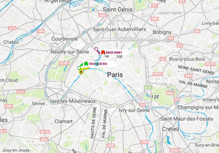 plan itinéraire ratp de Trocadéro à Brochant