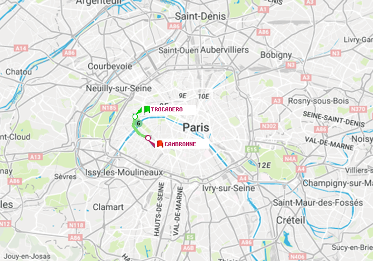 plan itinéraire ratp de Trocadéro à Cambronne