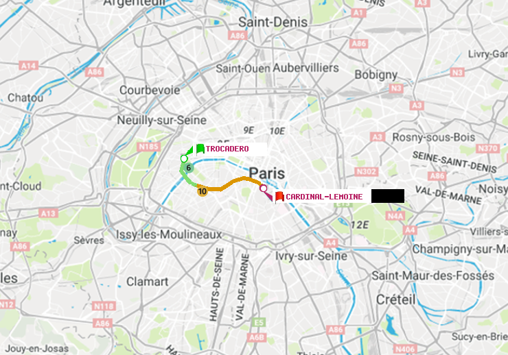 plan itinéraire ratp de Trocadéro à Cardinal-Lemoine