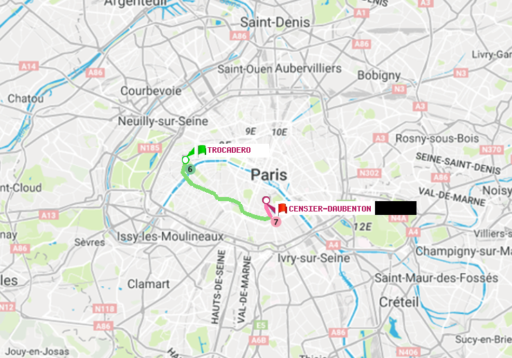 plan itinéraire ratp de Trocadéro à Censier-Daubenton
