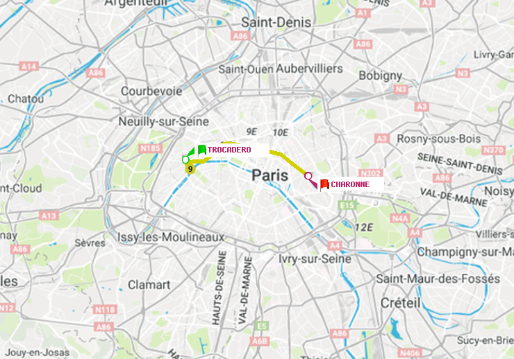 plan itinéraire ratp de Trocadéro à Charonne