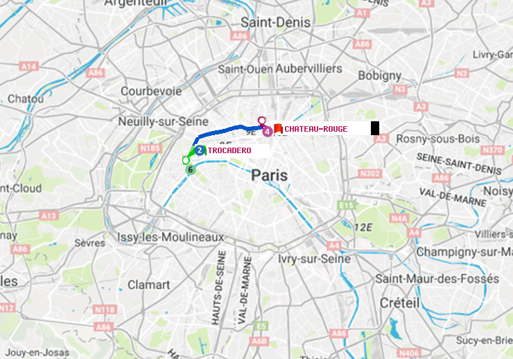plan itinéraire ratp de Trocadéro à Château Rouge
