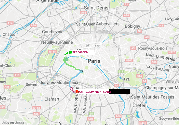plan itinéraire ratp de Trocadéro à Châtillon Montrouge