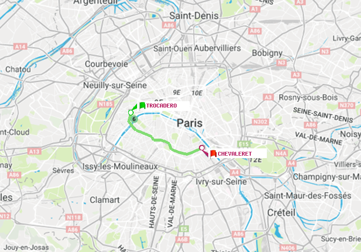 plan itinéraire ratp de Trocadéro à Chevaleret