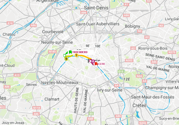 plan itinéraire ratp de Trocadéro à Cité