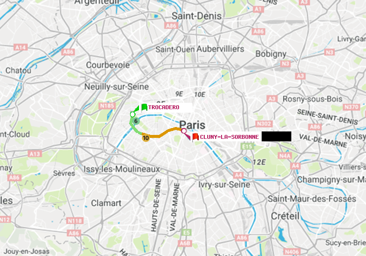 plan itinéraire ratp de Trocadéro à Cluny-La Sorbonne