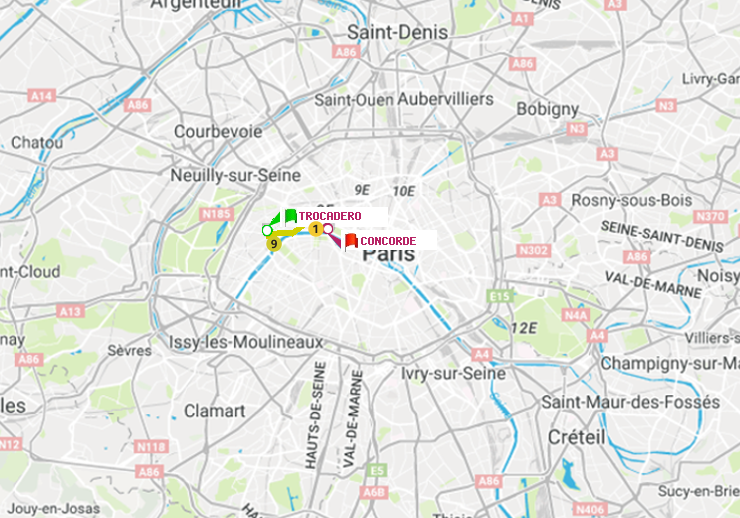 plan itinéraire ratp de Trocadéro à Concorde