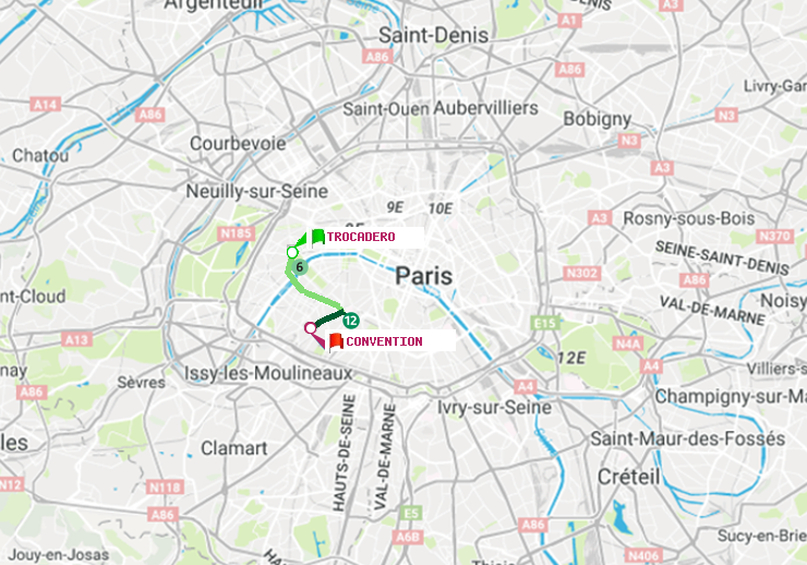 plan itinéraire ratp de Trocadéro à Convention