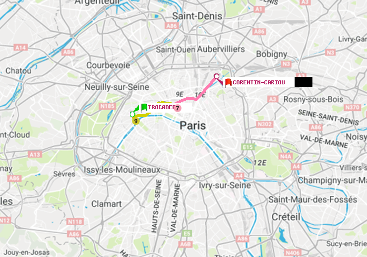 plan itinéraire ratp de Trocadéro à Corentin-Cariou