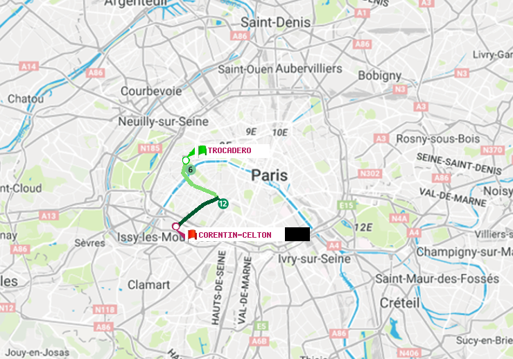 plan itinéraire ratp de Trocadéro à Corentin-Celton