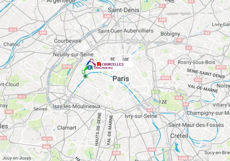 plan itinéraire ratp de Trocadéro à Courcelles