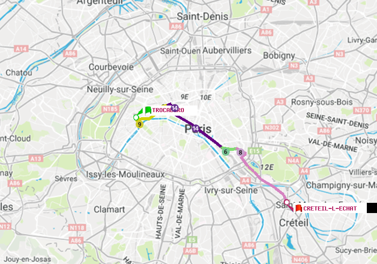 plan itinéraire ratp de Trocadéro à Créteil-L