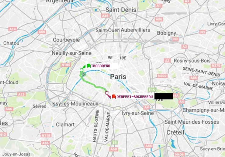 plan itinéraire ratp de Trocadéro à Denfert-Rochereau