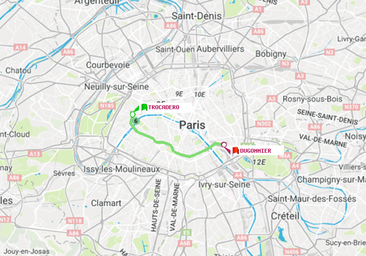 plan itinéraire ratp de Trocadéro à Dugommier