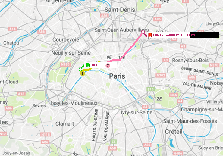 plan itinéraire ratp de Trocadéro à Fort d