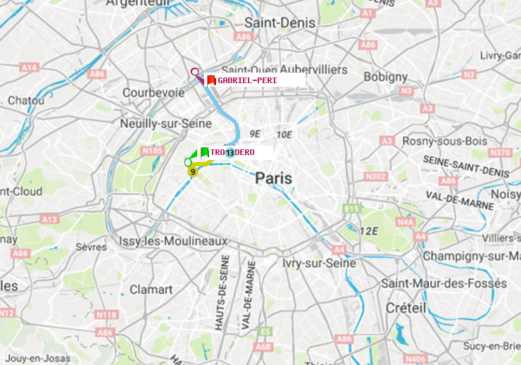 plan itinéraire ratp de Trocadéro à Gabriel-Péri
