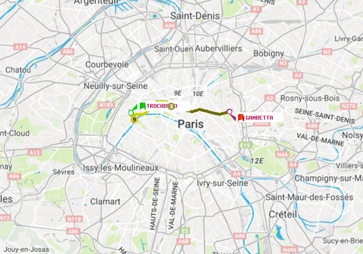 plan itinéraire ratp de Trocadéro à Gambetta