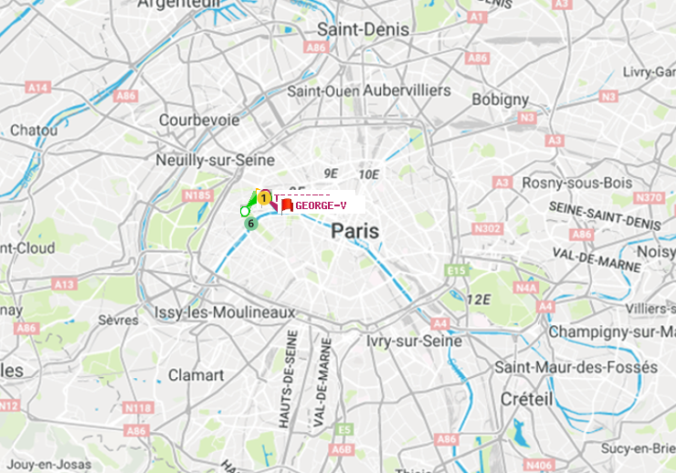 plan itinéraire ratp de Trocadéro à George V
