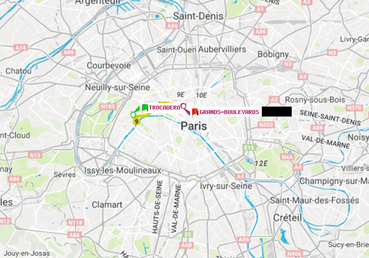 plan itinéraire ratp de Trocadéro à Grands Boulevards