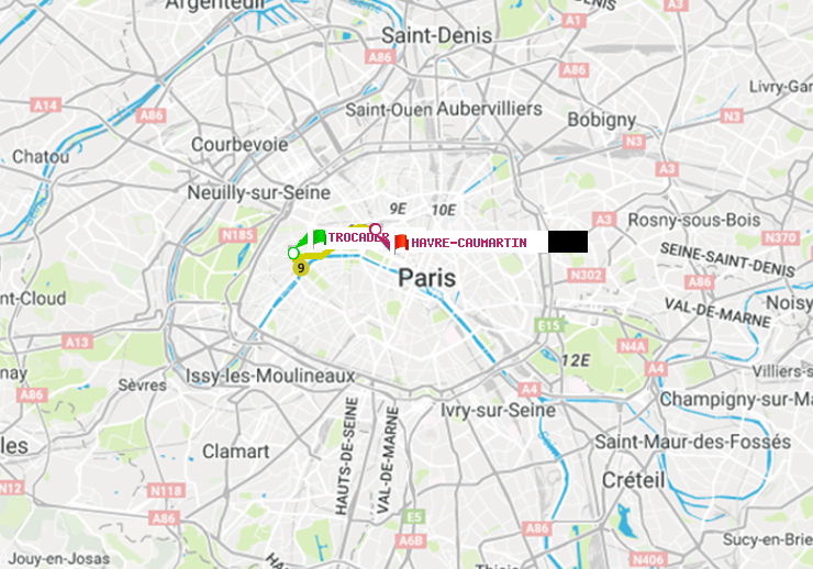 plan itinéraire ratp de Trocadéro à Havre-Caumartin